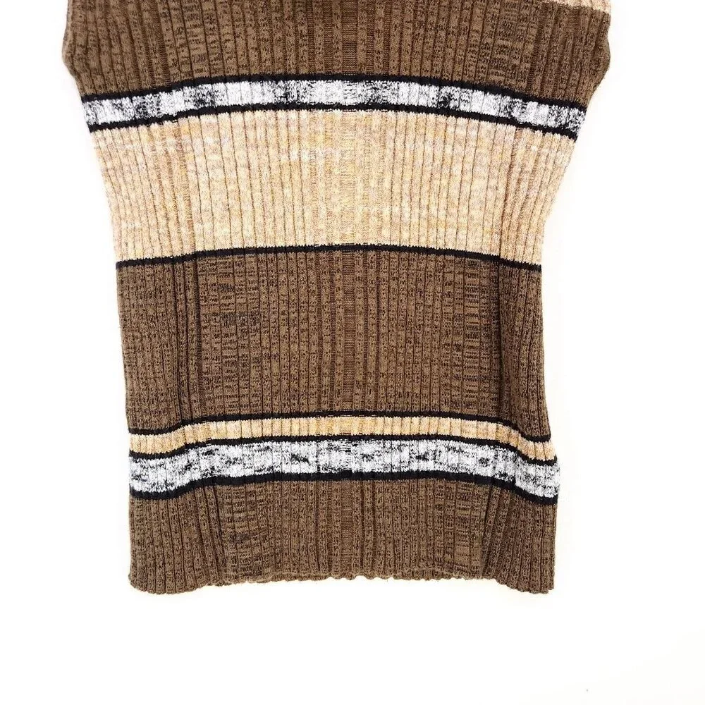 Free People Striped Cowl Neck Top SLarge Blouse Linen Blend Off Shoulder Ribbed - Picture 6 of 12